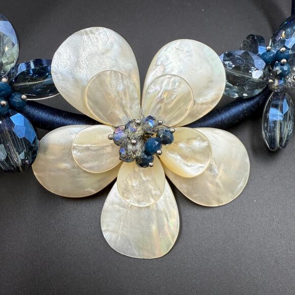 Vintage Ana Capri Necklace Blue Freshwater Pearl Natural Stone Flower Choker - Picture 5 of 8